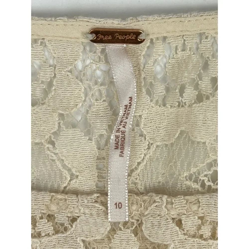 Free People Dress Womens 10 Ivory Lace Ruffle Hem 3/4 Sleeve Sheath *Read